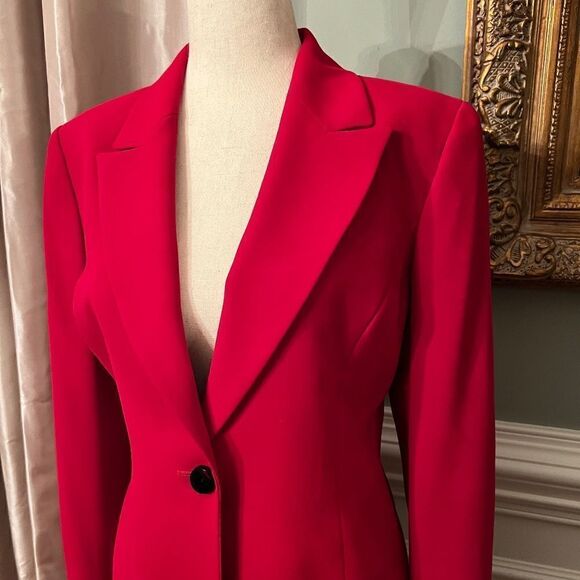 NWOT Women's Kasper Power Suit Petite Red Jacket Blazer 8P Black Skirt 10P - Picture 2 of 6